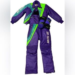 Vintage Leather Arctic Cat Snow Suit Set (Jacket, Pants, Gloves)